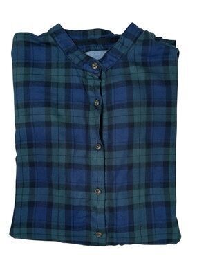 L.L. Bean Women's L Navy & Green Organic Cotton Plaid Button-Down Shirt Tunic